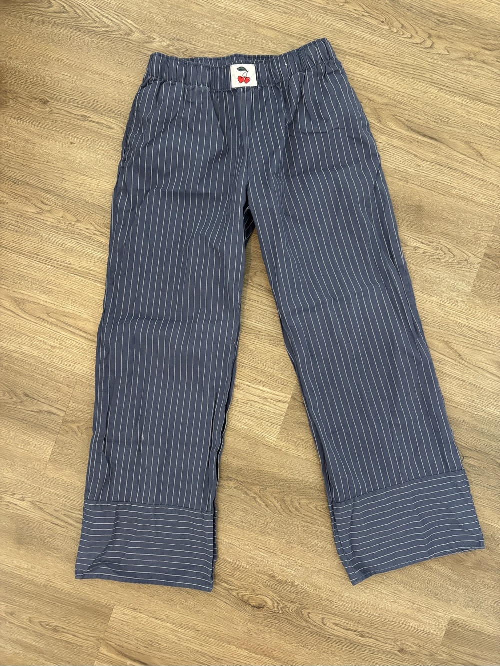 Project Rebel Navy Pinstripe Elastic waist Wide Leg Cotton Pajama Pants